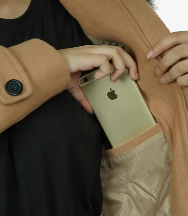 Camel Brown Hooded Shearling Wool Coat