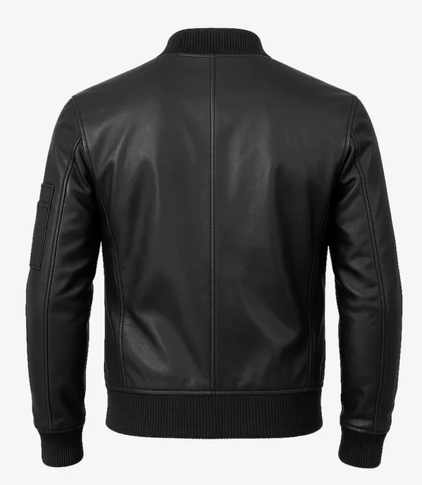 Black Lambskin Leather Bomber Jacket