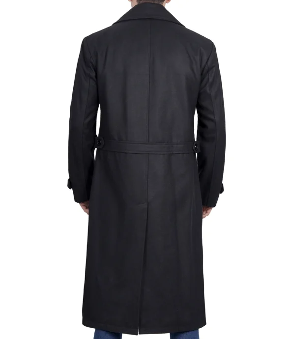 Black Double Breasted Wool Peacoat