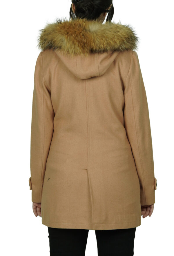 Camel Brown Hooded Shearling Wool Coat