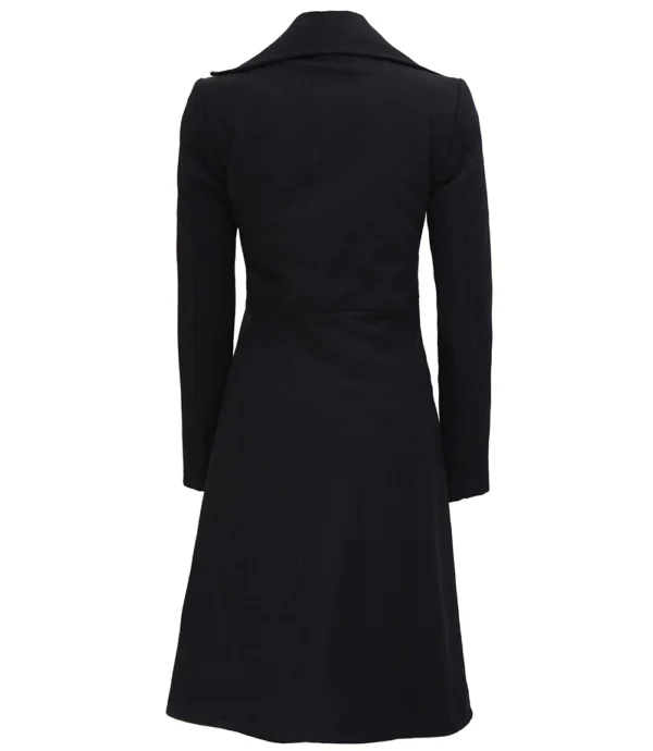 Black Double Breasted Long Wool Trench Coat