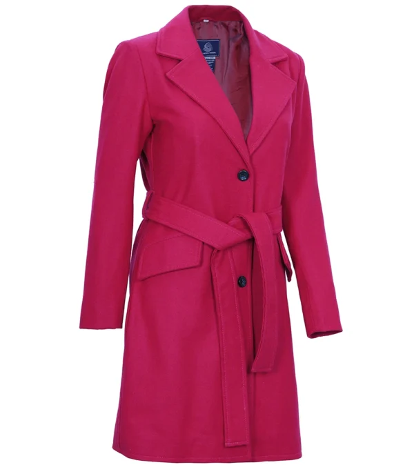 Pink Notch Lapel Wool Wrap Coat