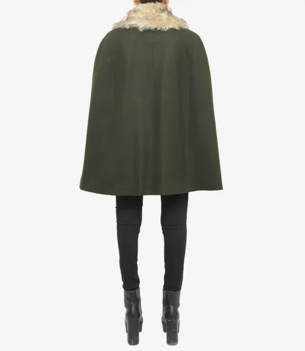 Shearling Wool Green Cape Coat