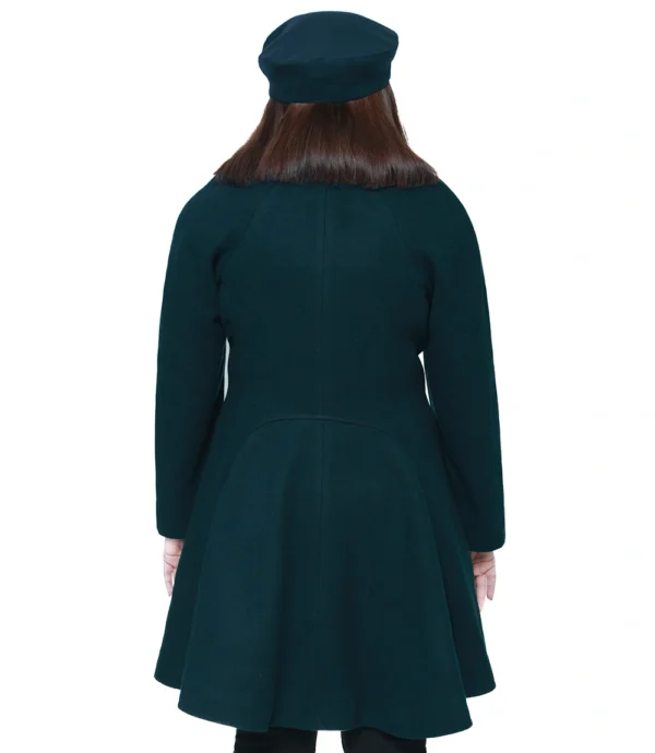 Forest Green Double Breasted Flare Wool Coat