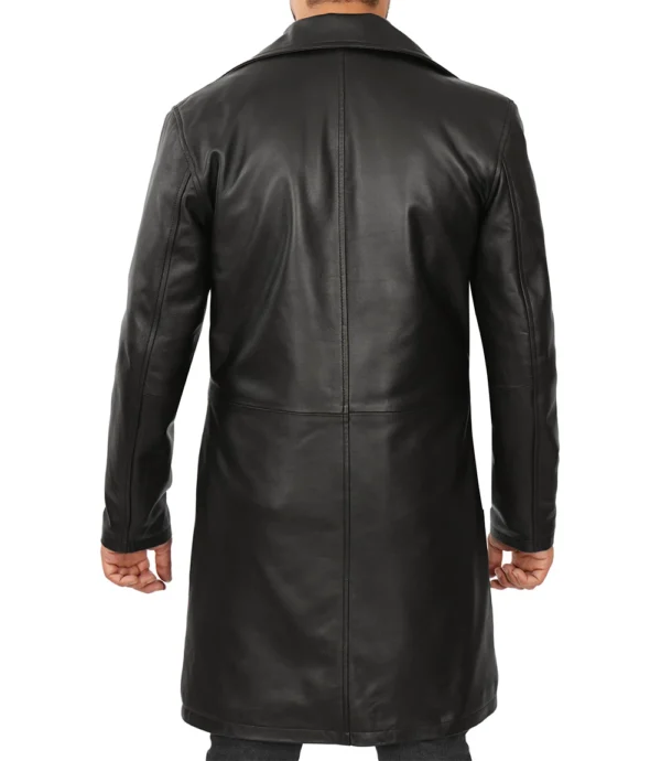 Black 3/4 Length Real Leather Coat