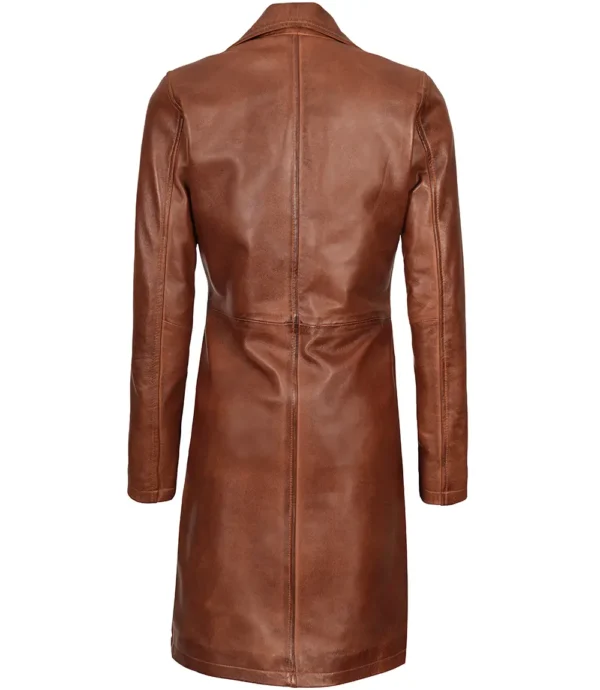 Cognac Brown Real Leather 3/4 Length Coat