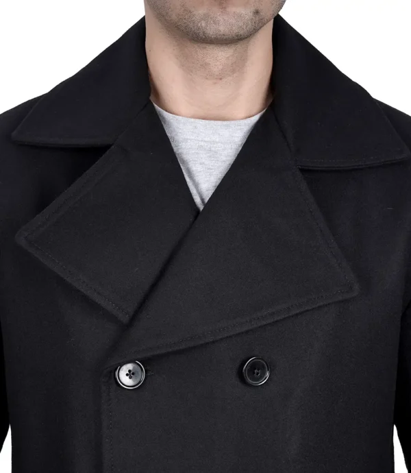 Black Double Breasted Wool Peacoat