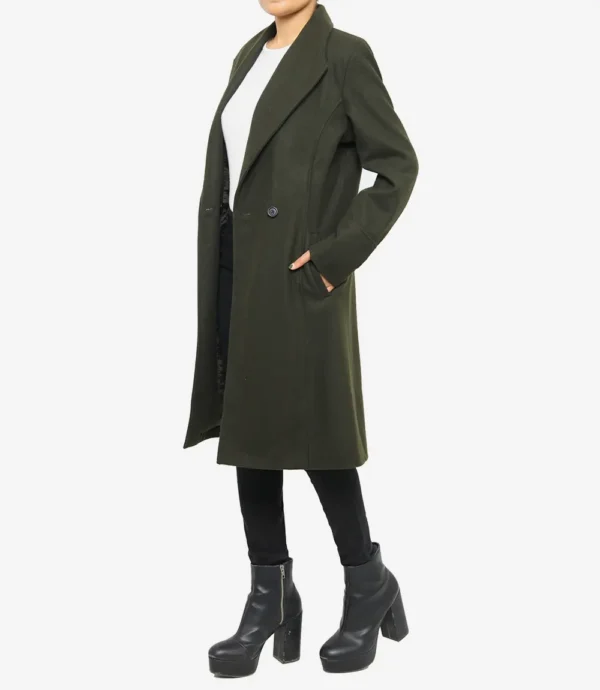 Dark Green Wool Coat - Double Breasted