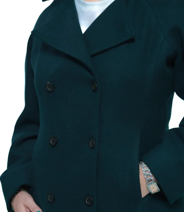 Forest Green Double Breasted Flare Wool Coat