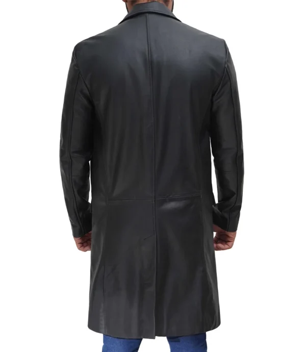 Black Real Cowhide Leather Trench Coat