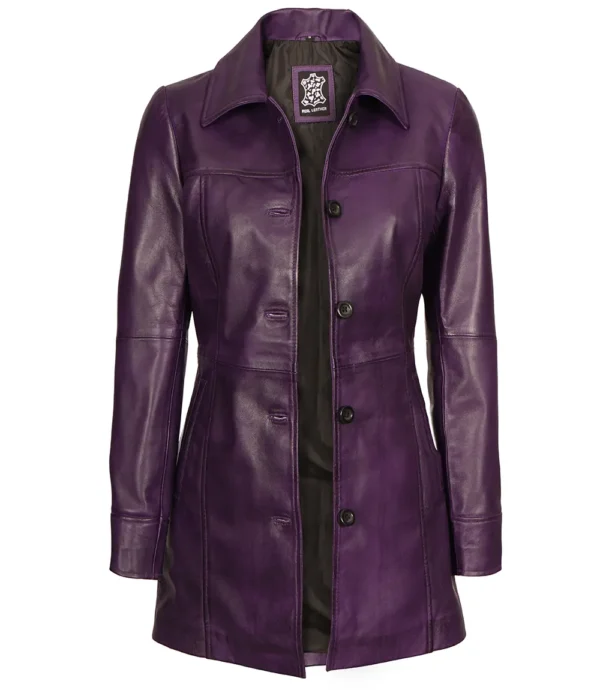 Leather Purple 3/4 Length Coat