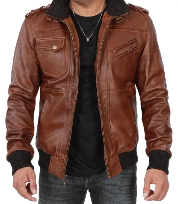 Men's Brown Bomber Leather Jacket