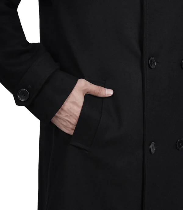 Black Double Breasted Wool Peacoat