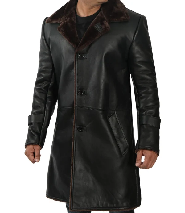 Black Real Leather Shearling Coat