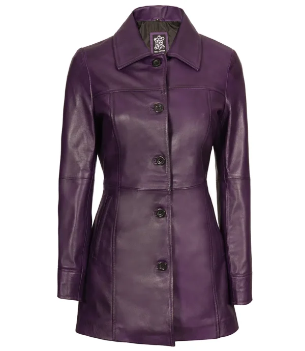 Leather Purple 3/4 Length Coat