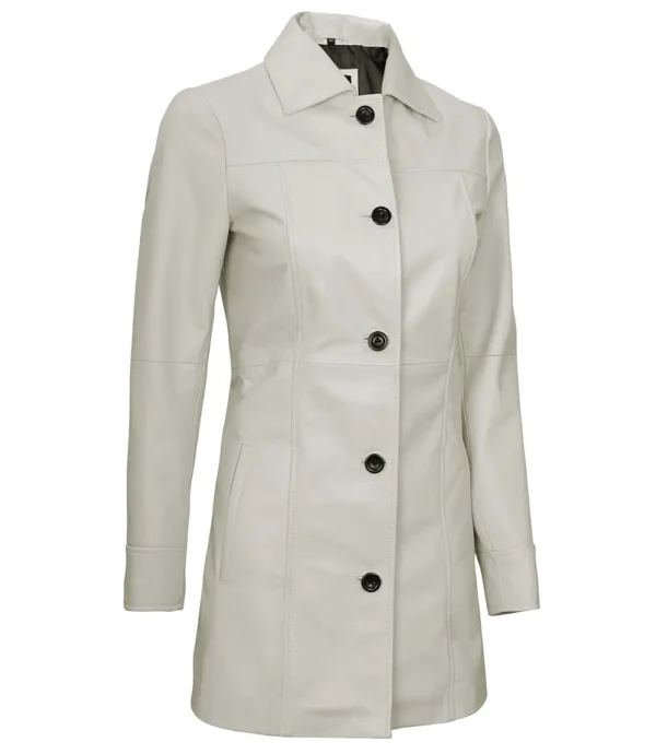 White Real Leather Coat