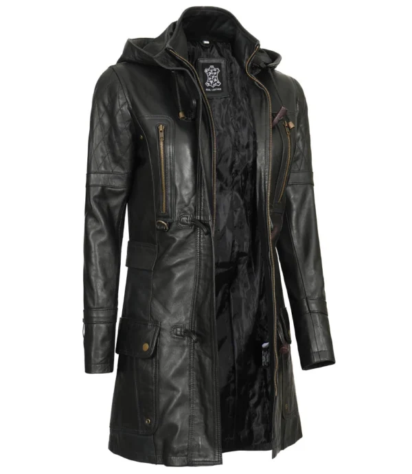 Black 3 4 Length Leather Coat