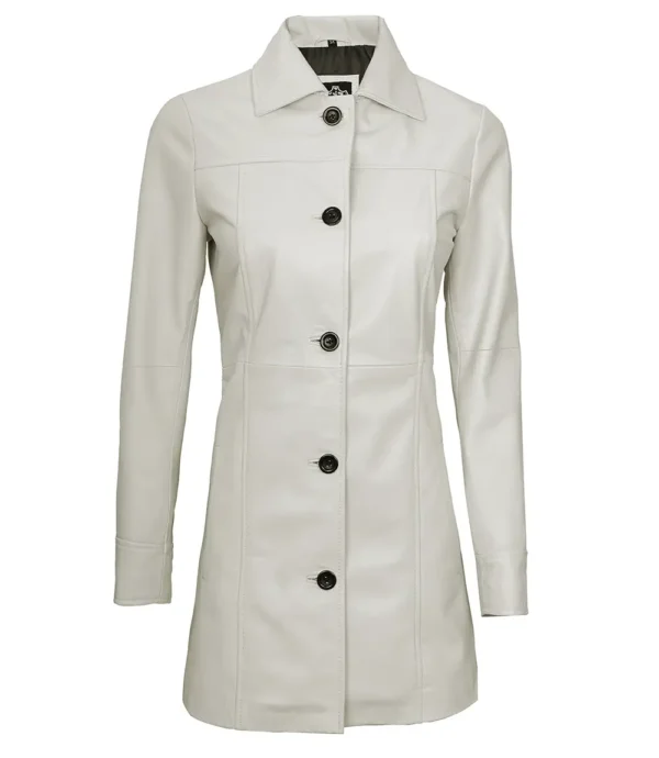 White Real Leather Coat