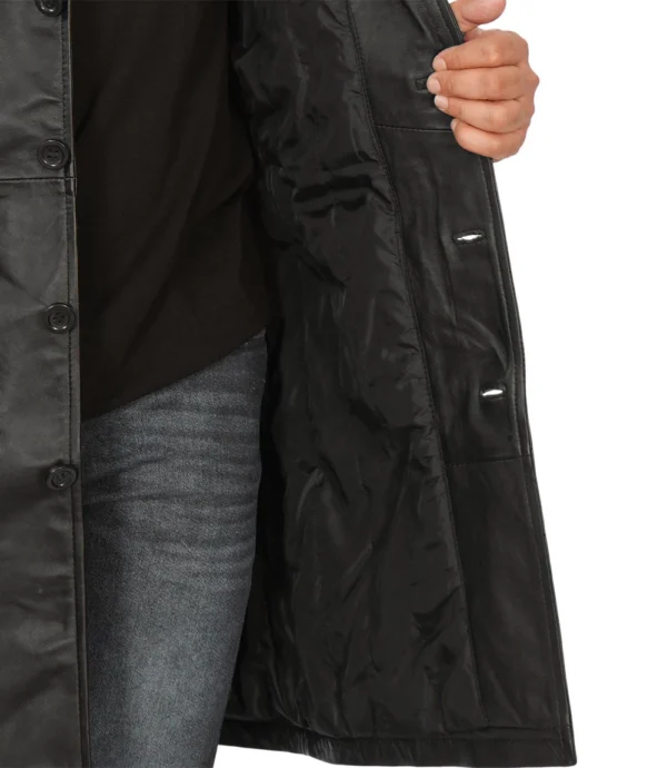 Black 3/4 Length Real Leather Coat