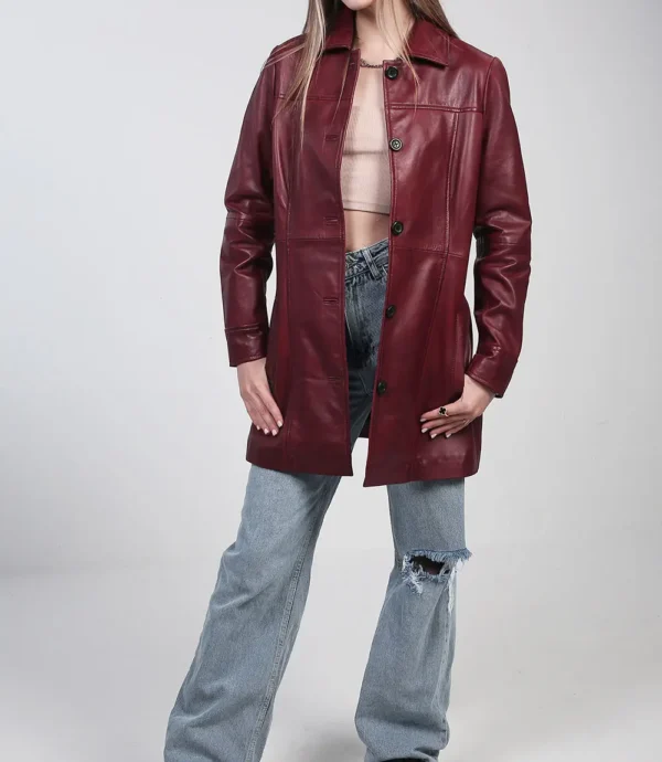 Burgundy Real Leather Coat