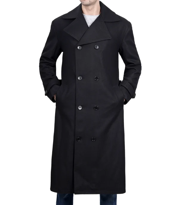Black Double Breasted Wool Peacoat
