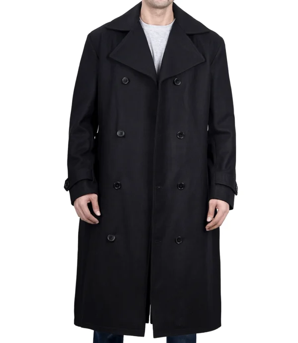 Black Double Breasted Wool Peacoat