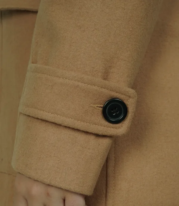 Camel Brown Hooded Shearling Wool Coat