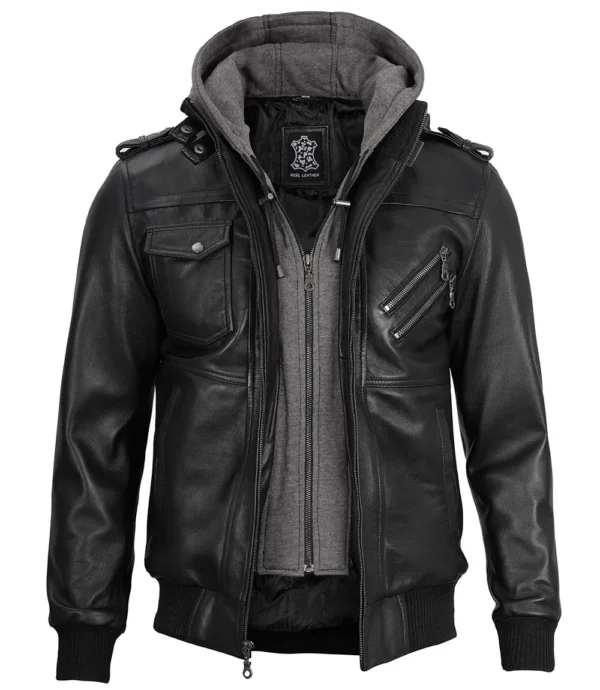 Black Bomber Men's Leather Jacket