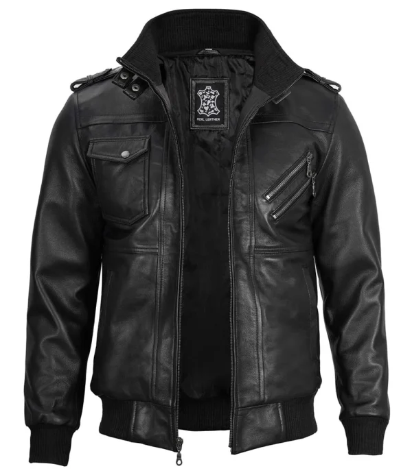 Black Bomber Men's Leather Jacket
